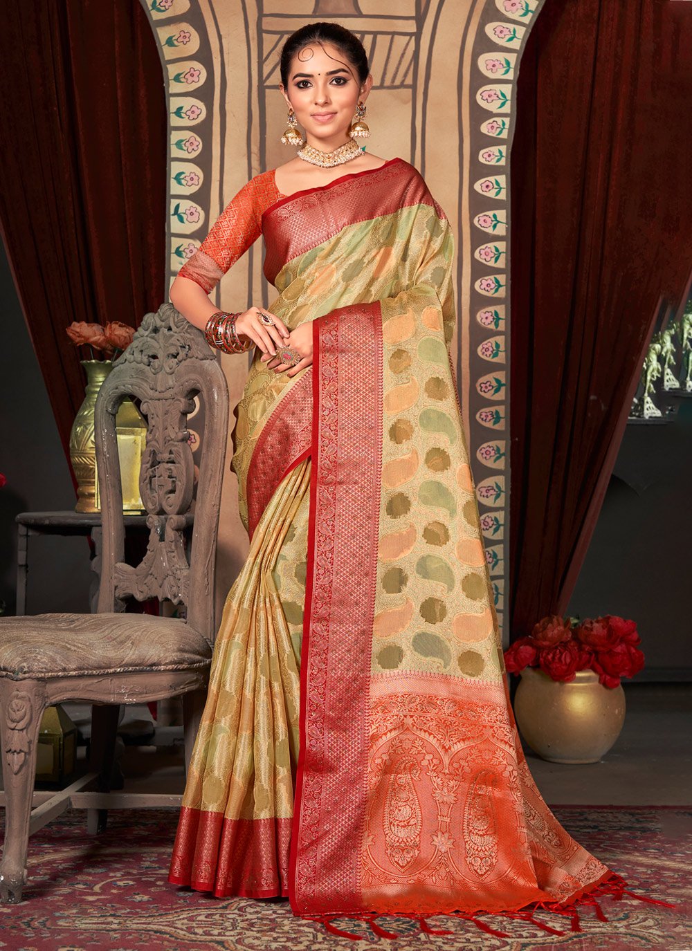 Classic Organza Multi Colour Embroidered Saree