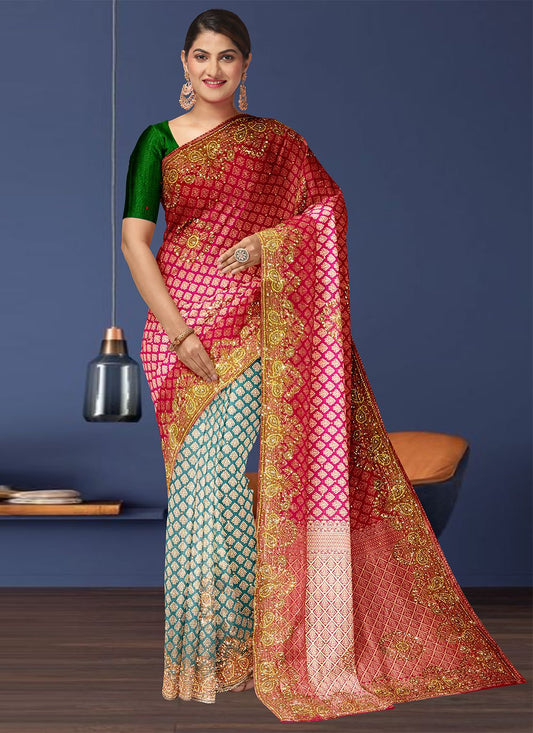 Contemporary Kanjivaram Silk Multi Colour Embroidered Saree