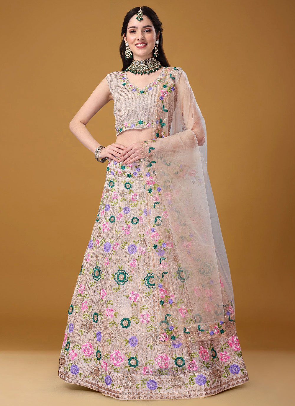 Lehenga Choli Satin Silk Multi Colour Embroidered Lehenga Choli