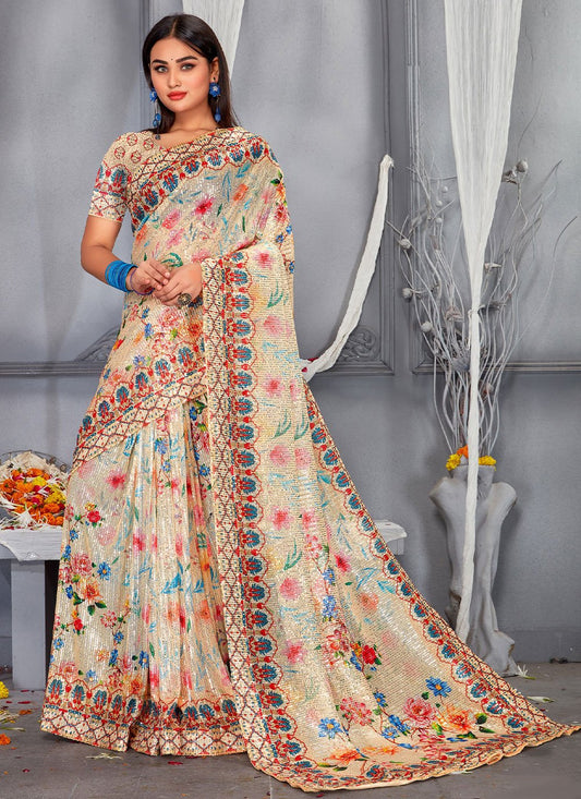 Trendy Saree Net Multi Colour Digital Print Saree