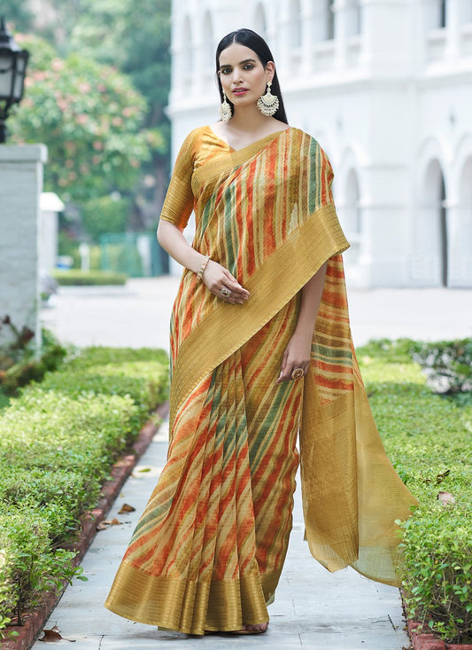 Casual Linen Multi Colour Digital Print Saree