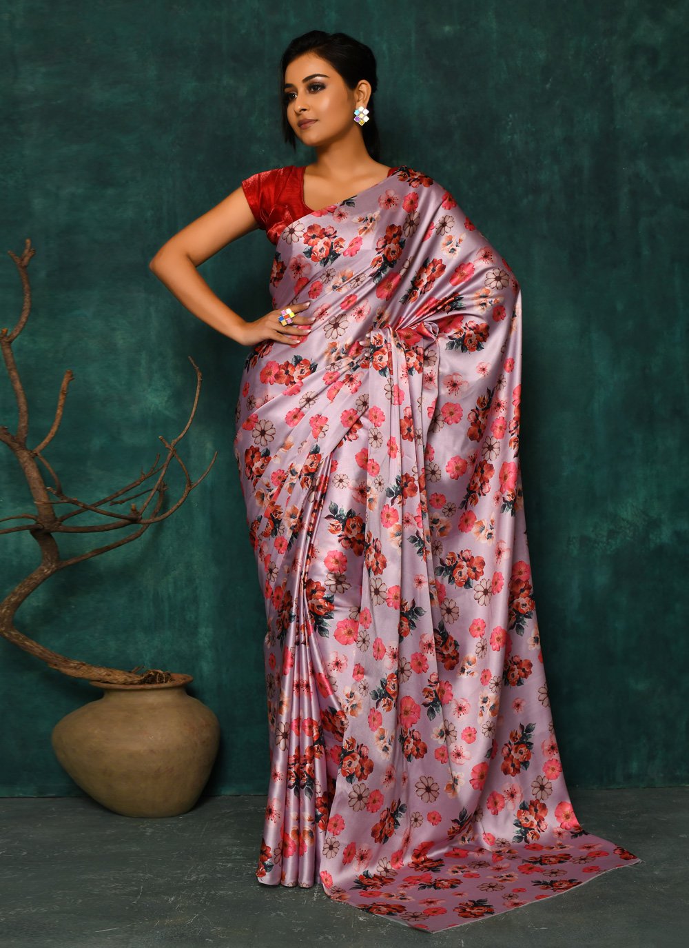 Designer Satin Multi Colour Digital Print Saree