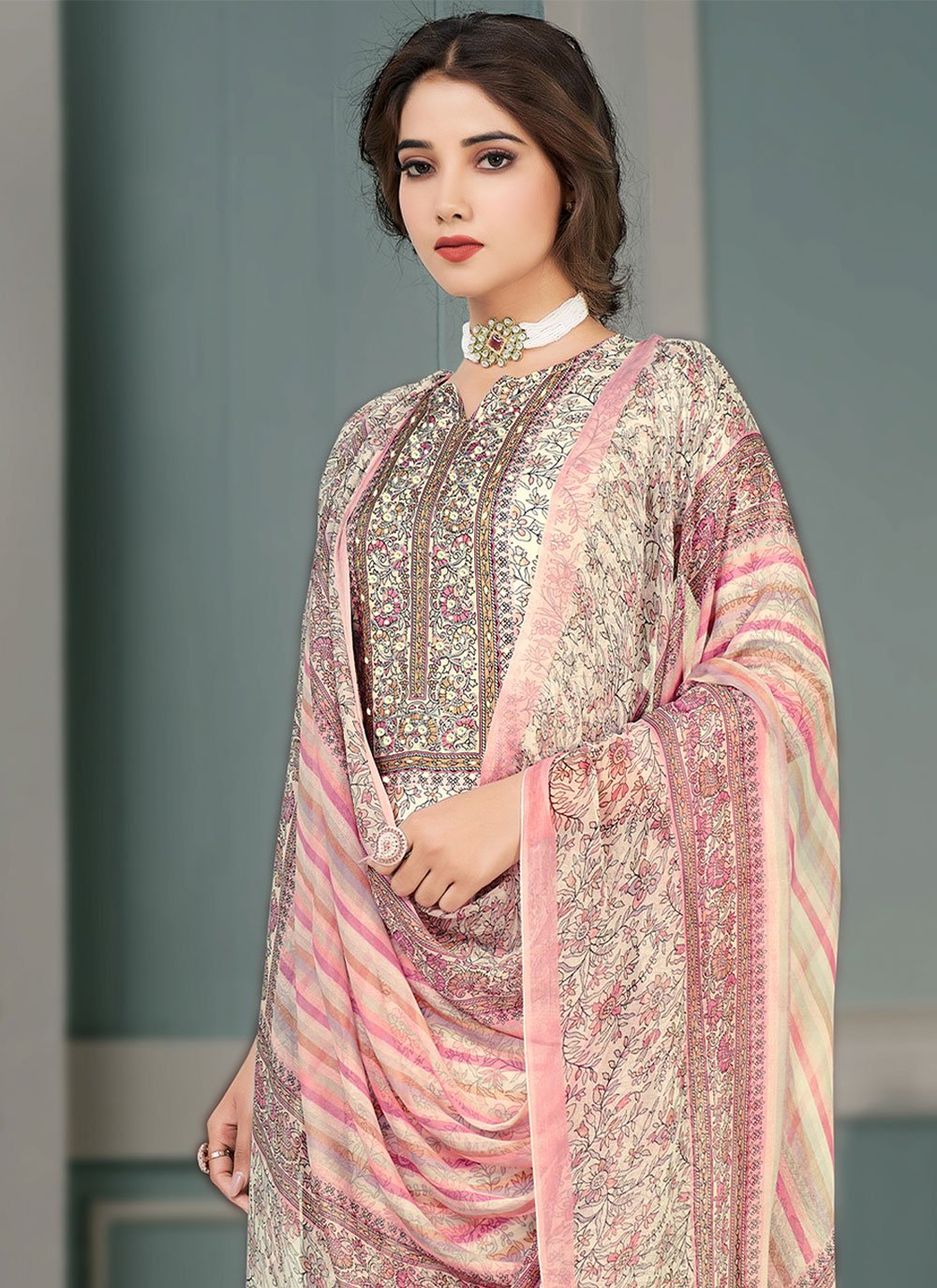 Salwar Suit Muslin Multi Colour Floral Patch Salwar Kameez