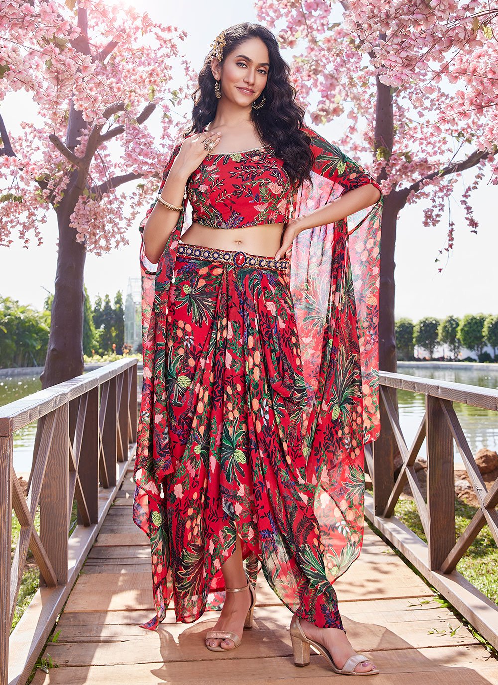 Jacket Style Suit Georgette Multi Colour Print Salwar Kameez