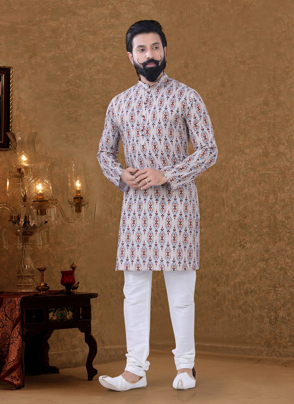 Kurta Pyjama Cotton Multi Colour Digital Print Mens