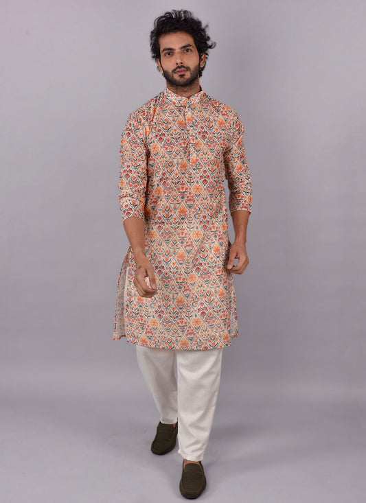 Kurta Pyjama Silk Multi Colour Print Mens