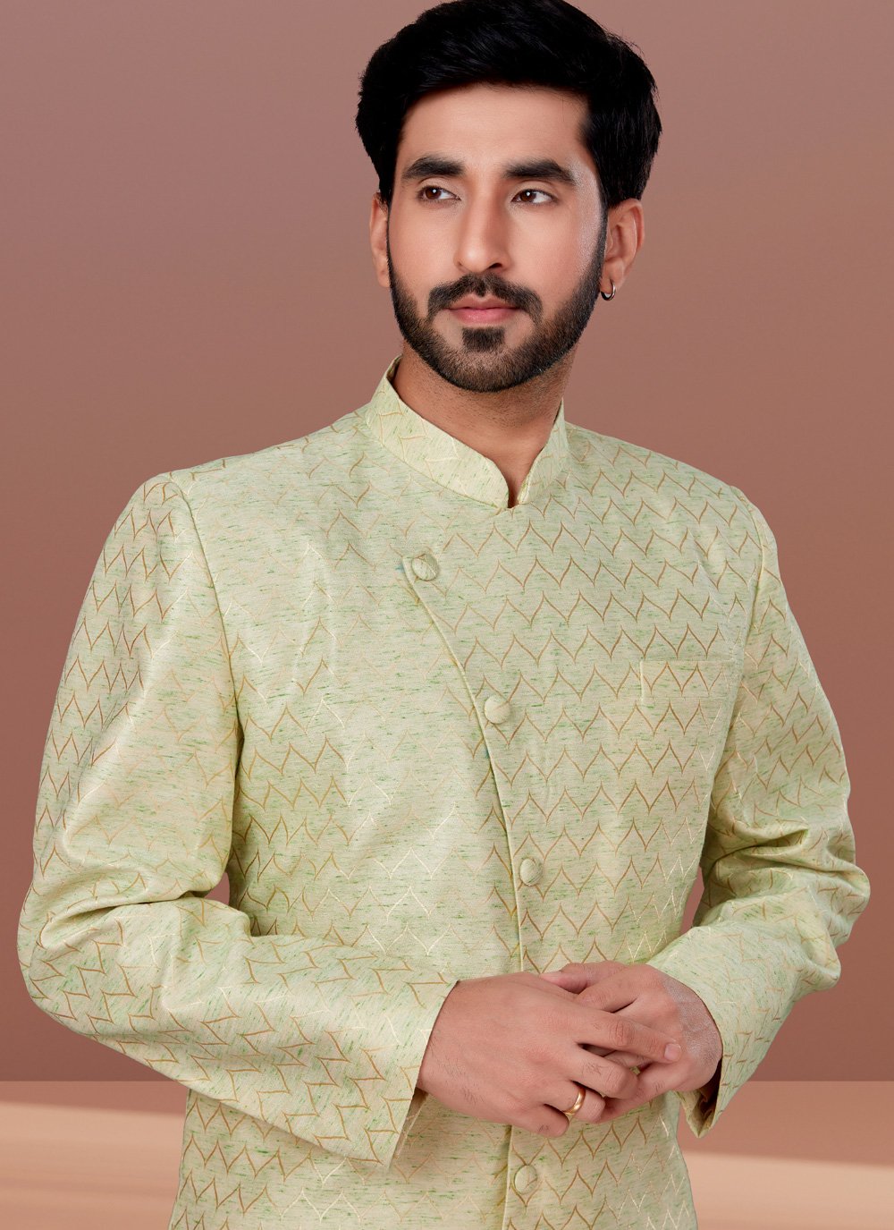 Indo Western Jacquard Linen Multi Colour Fancy Work Mens