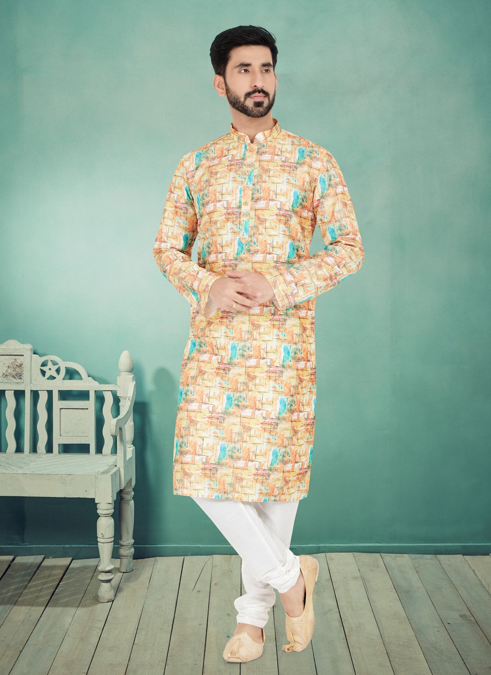 Kurta Pyjama Fancy Fabric Multi Colour Digital Print Mens