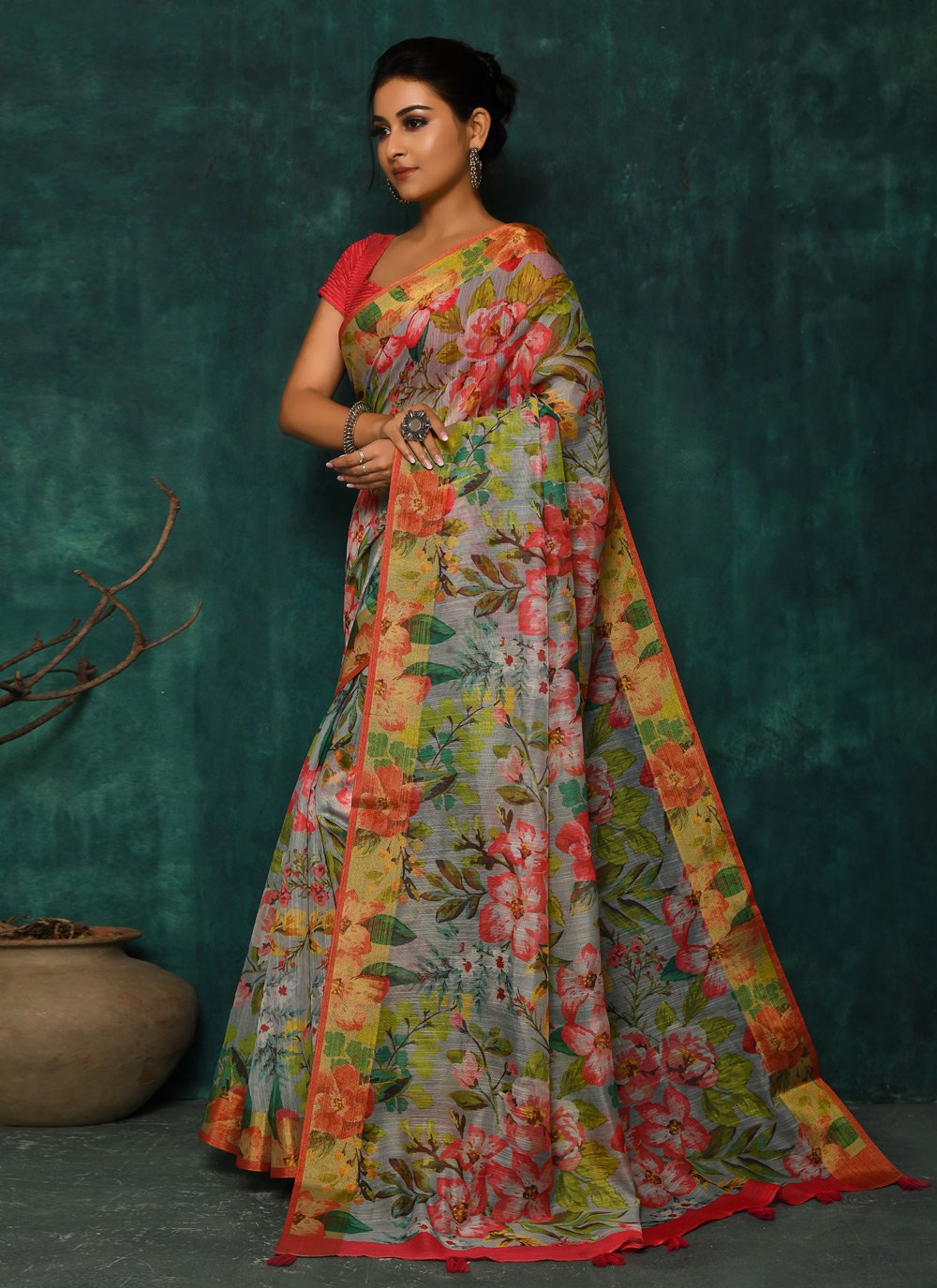 Designer Fancy Fabric Multi Colour Digital Print Saree