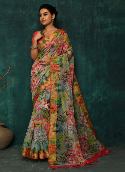 Designer Fancy Fabric Multi Colour Digital Print Saree