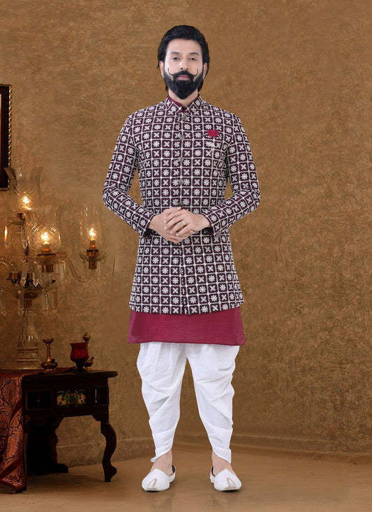 Dhoti Kurta Lucknowi Silk Multi Colour Fancy Work Mens