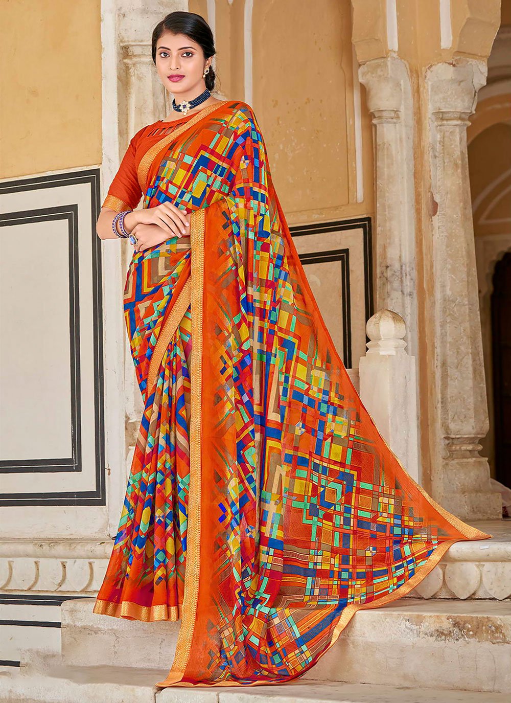 Contemporary Faux Chiffon Multi Colour Print Saree