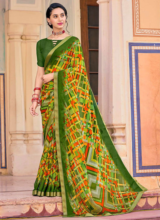 Trendy Saree Faux Chiffon Multi Colour Print Saree