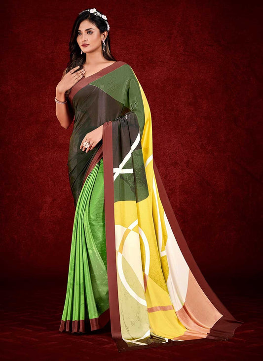 Classic Faux Crepe Multi Colour Print Saree