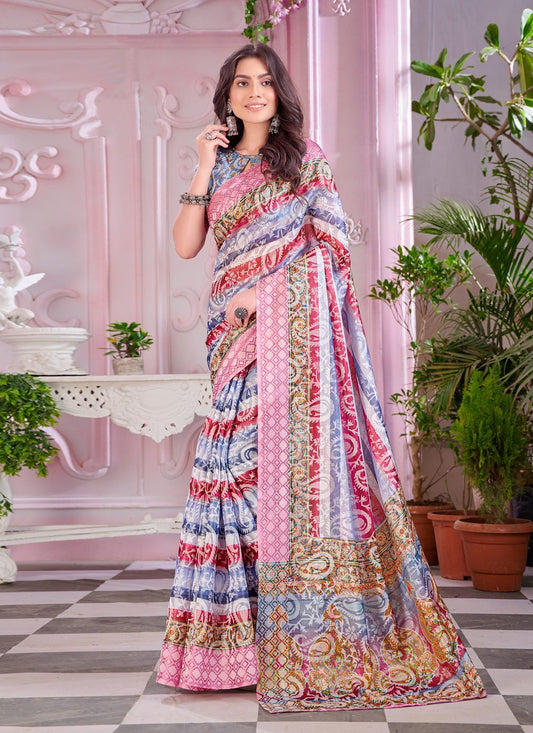 Contemporary Faux Crepe Multi Colour Digital Print Saree