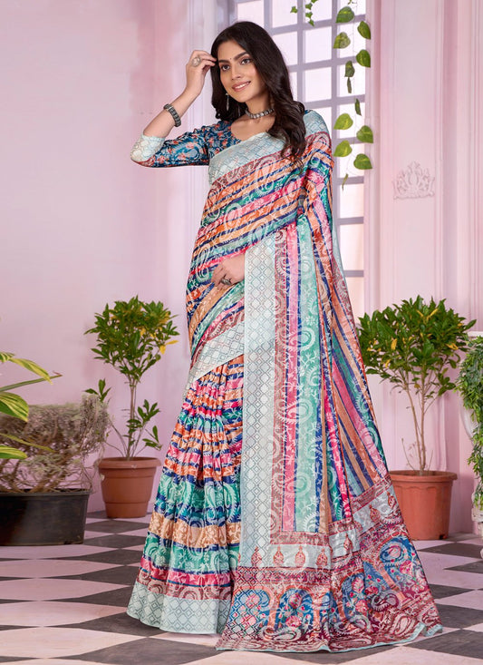 Contemporary Faux Crepe Multi Colour Digital Print Saree