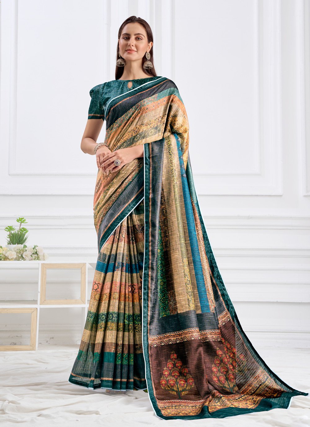 Contemporary Faux Crepe Multi Colour Digital Print Saree