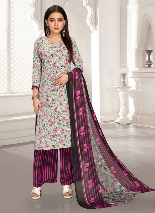 Salwar Suit Faux Crepe Multi Colour Floral Patch Salwar Kameez