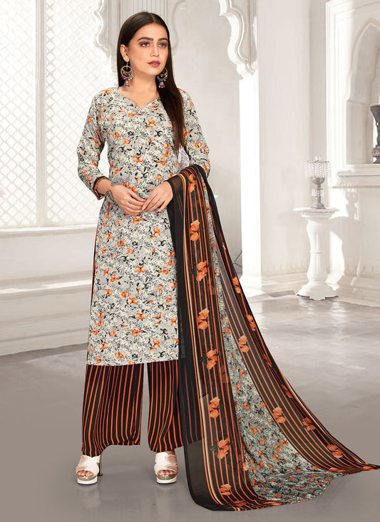 Palazzo Salwar Suit Faux Crepe Multi Colour Floral Patch Salwar Kameez