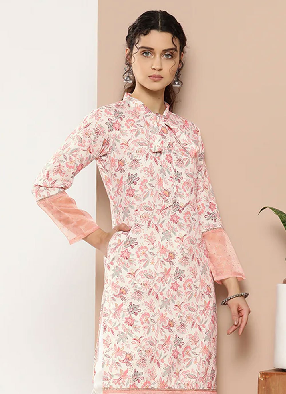 Party Wear Kurti Faux Crepe Multi Colour Print Kurtis