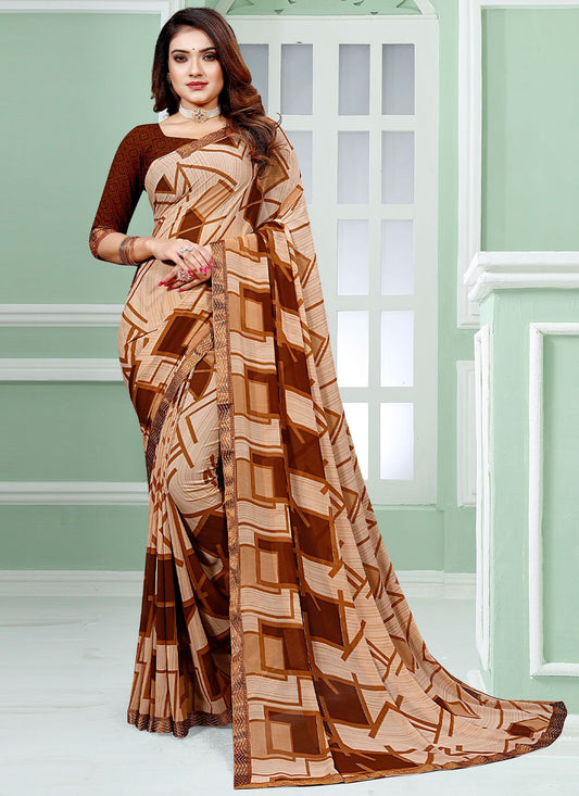 Classic Faux Georgette Multi Colour Patch Border Saree