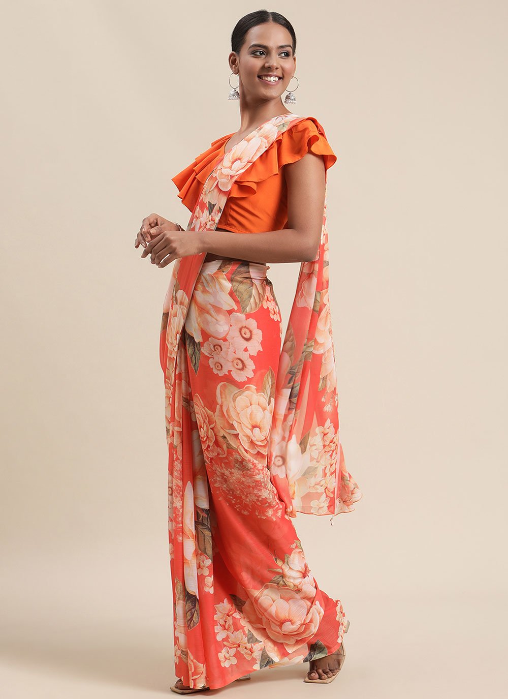 Trendy Saree Chiffon Multi Colour Digital Print Saree