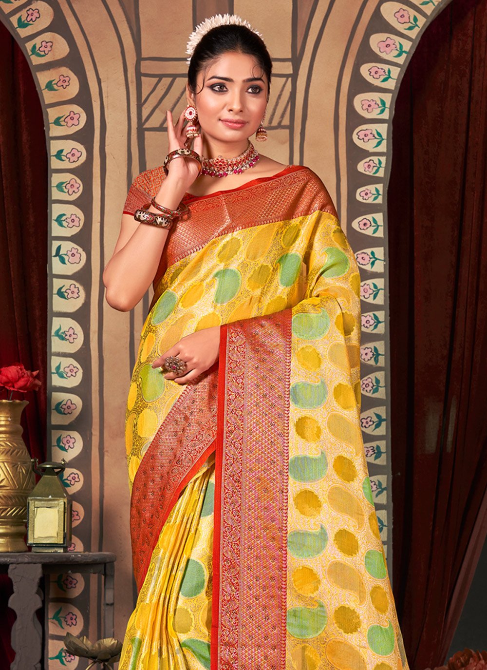 Classic Organza Multi Colour Embroidered Saree