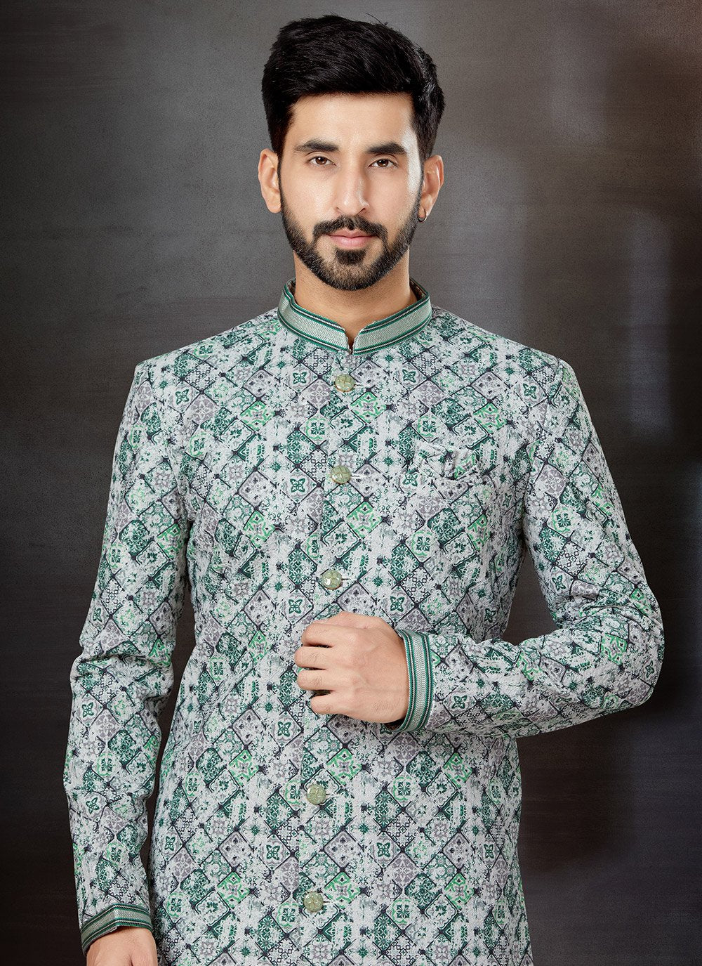 Indo Western Sherwani Jacquard Multi Colour Embroidered Mens