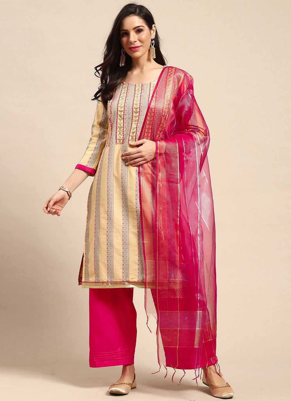 Floor Lenght Salwar Suit Cotton Multi Colour Embroidered Salwar Kameez