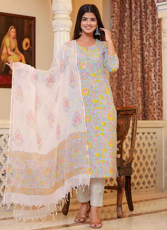 Pant Style Suit Cotton Multi Colour Print Salwar Kameez