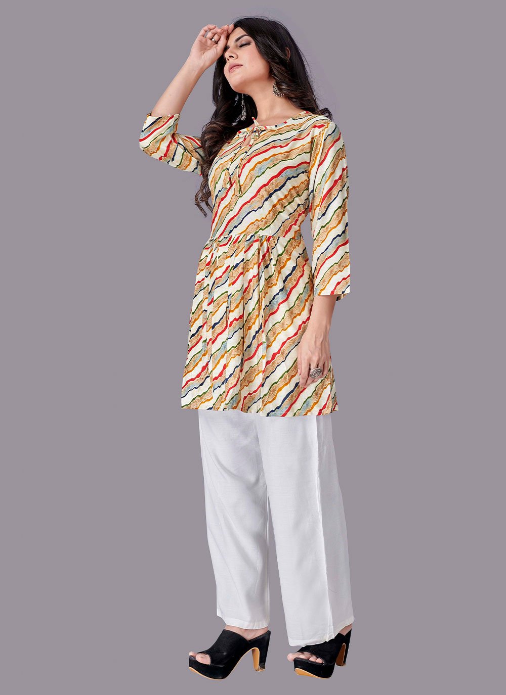 Casual Kurti Rayon Multi Colour Foil Print Kurtis