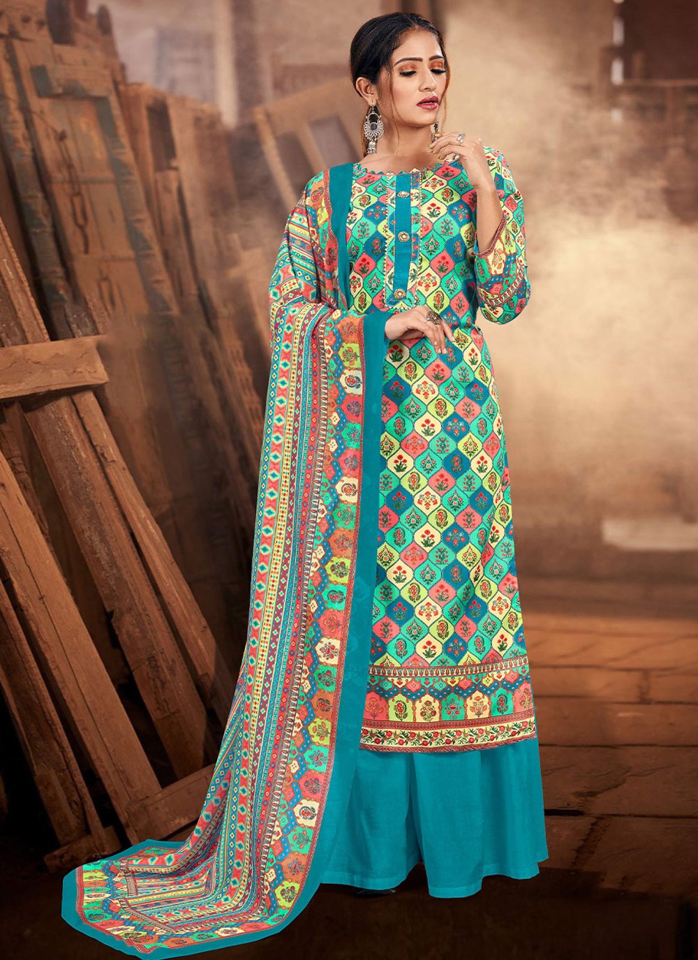 Salwar Suit Cotton Multi Colour Digital Print Salwar Kameez