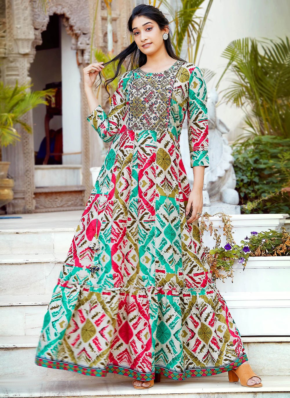 Gown Rayon Multi Colour Embroidered Gown