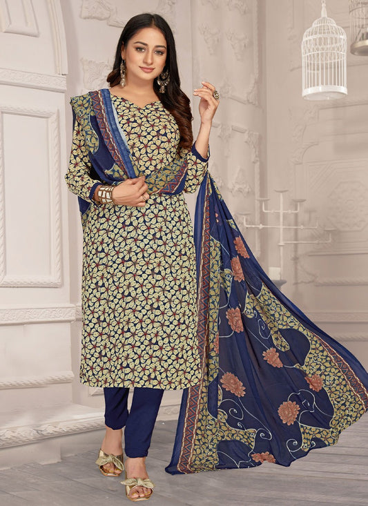 Pant Style Suit Faux Crepe Multi Colour Floral Patch Salwar Kameez