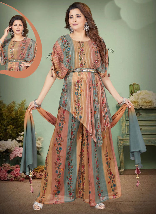 Salwar Suit Georgette Multi Colour Floral Patch Salwar Kameez