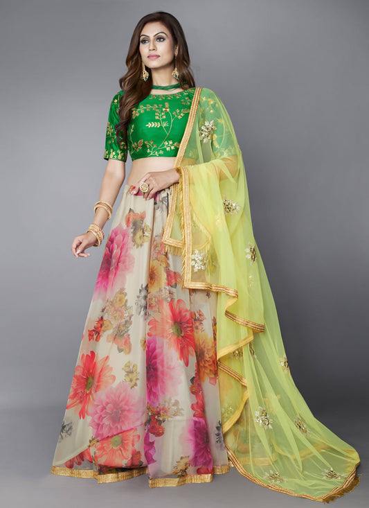 A Line Lehenga Organza Multi Colour Floral Patch Lehenga Choli