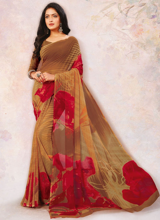 Classic Georgette Multi Colour Floral Patch Saree