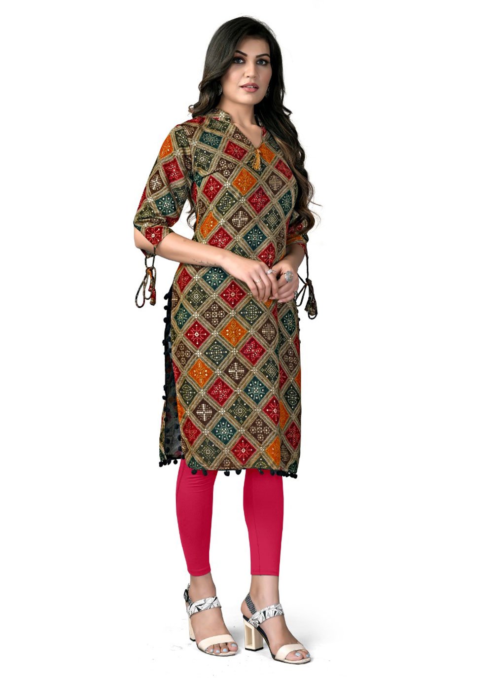 Designer Kurti Rayon Multi Colour Foil Print Kurtis