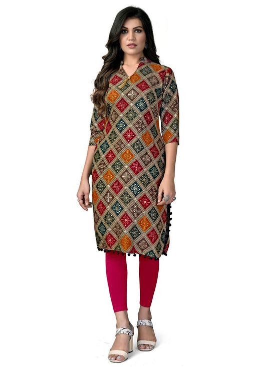 Designer Kurti Rayon Multi Colour Foil Print Kurtis