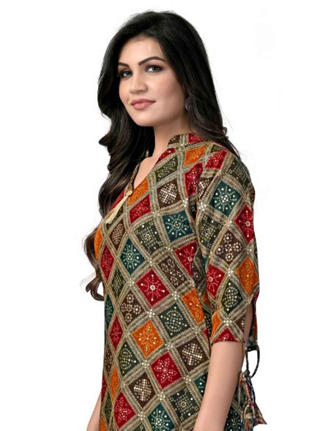 Designer Kurti Rayon Multi Colour Foil Print Kurtis