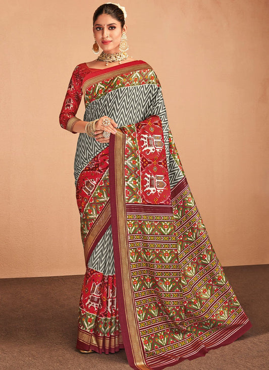 Trendy Saree Silk Multi Colour Foil Print Saree