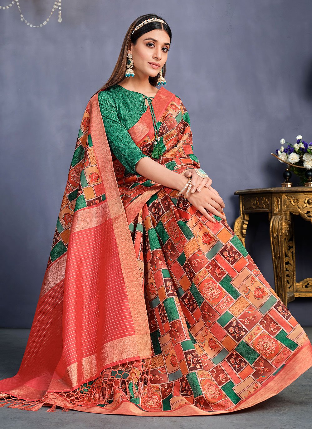 Trendy Saree Tussar Silk Multi Colour Embroidered Saree