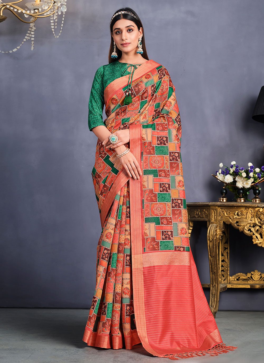 Trendy Saree Tussar Silk Multi Colour Embroidered Saree