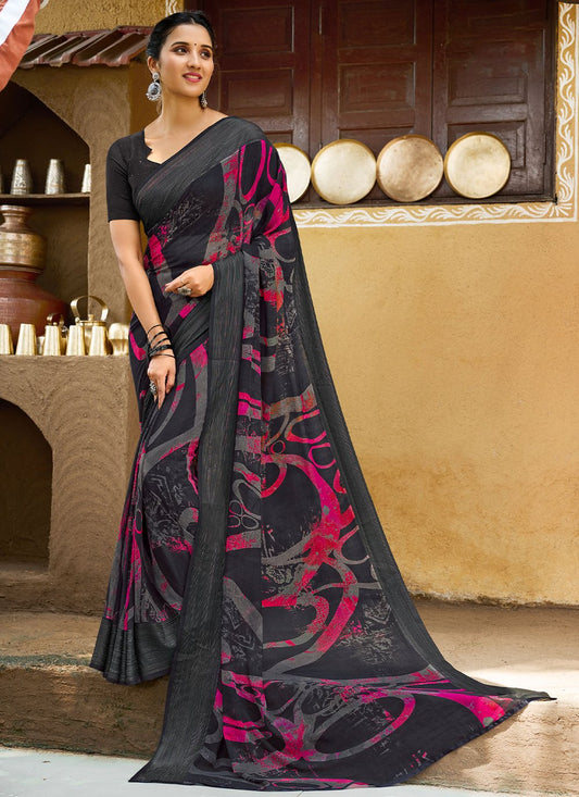 Trendy Saree Georgette Multi Colour Patch Border Saree