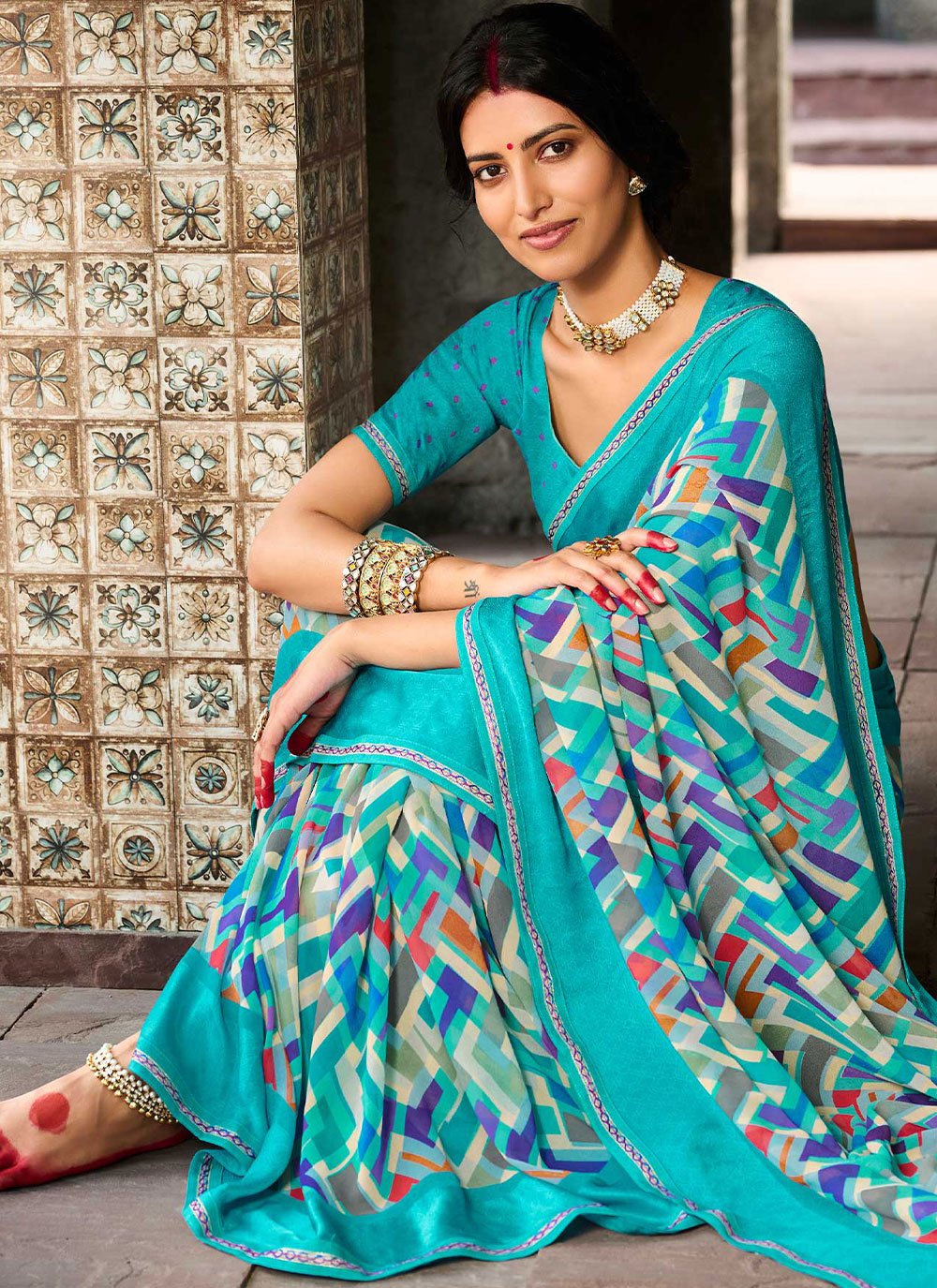 Contemporary Georgette Multi Colour Print Saree