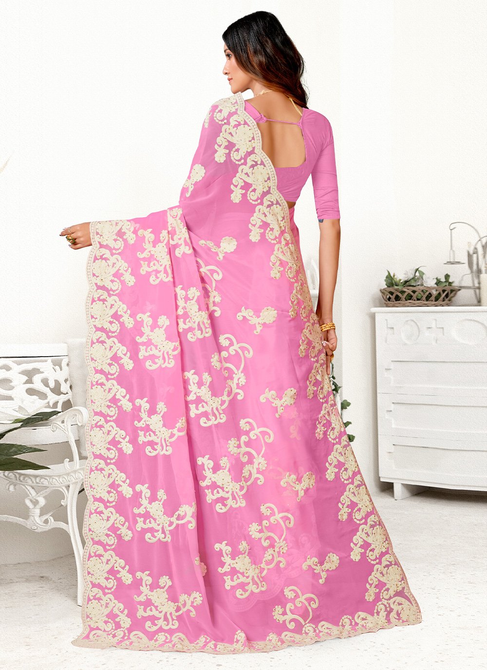 Contemporary Georgette Multi Colour Patch Border Saree