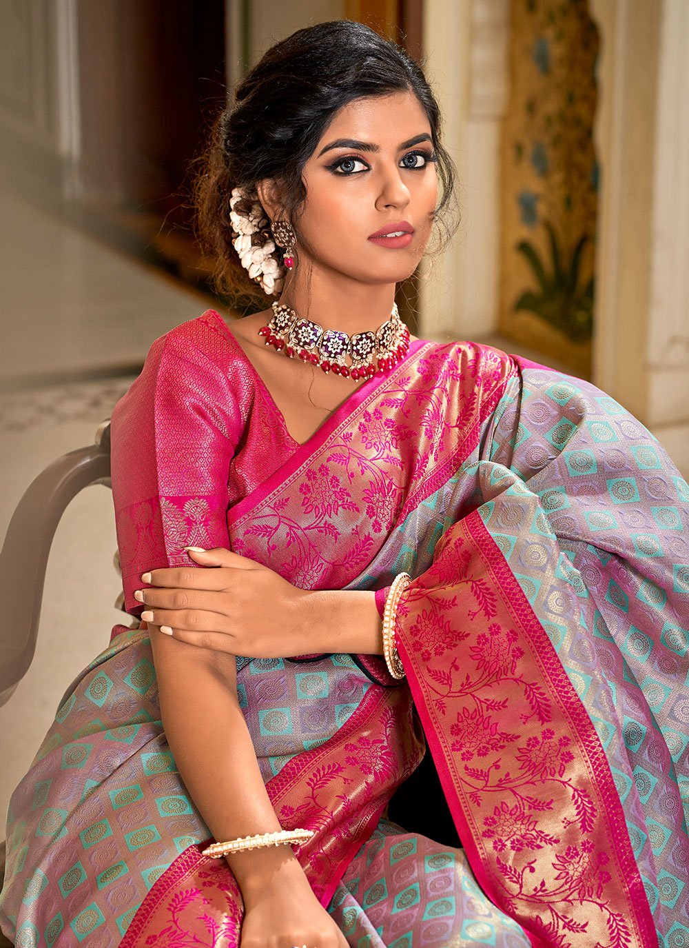 Classic Banarasi Silk Multi Colour Jacquard Work Saree