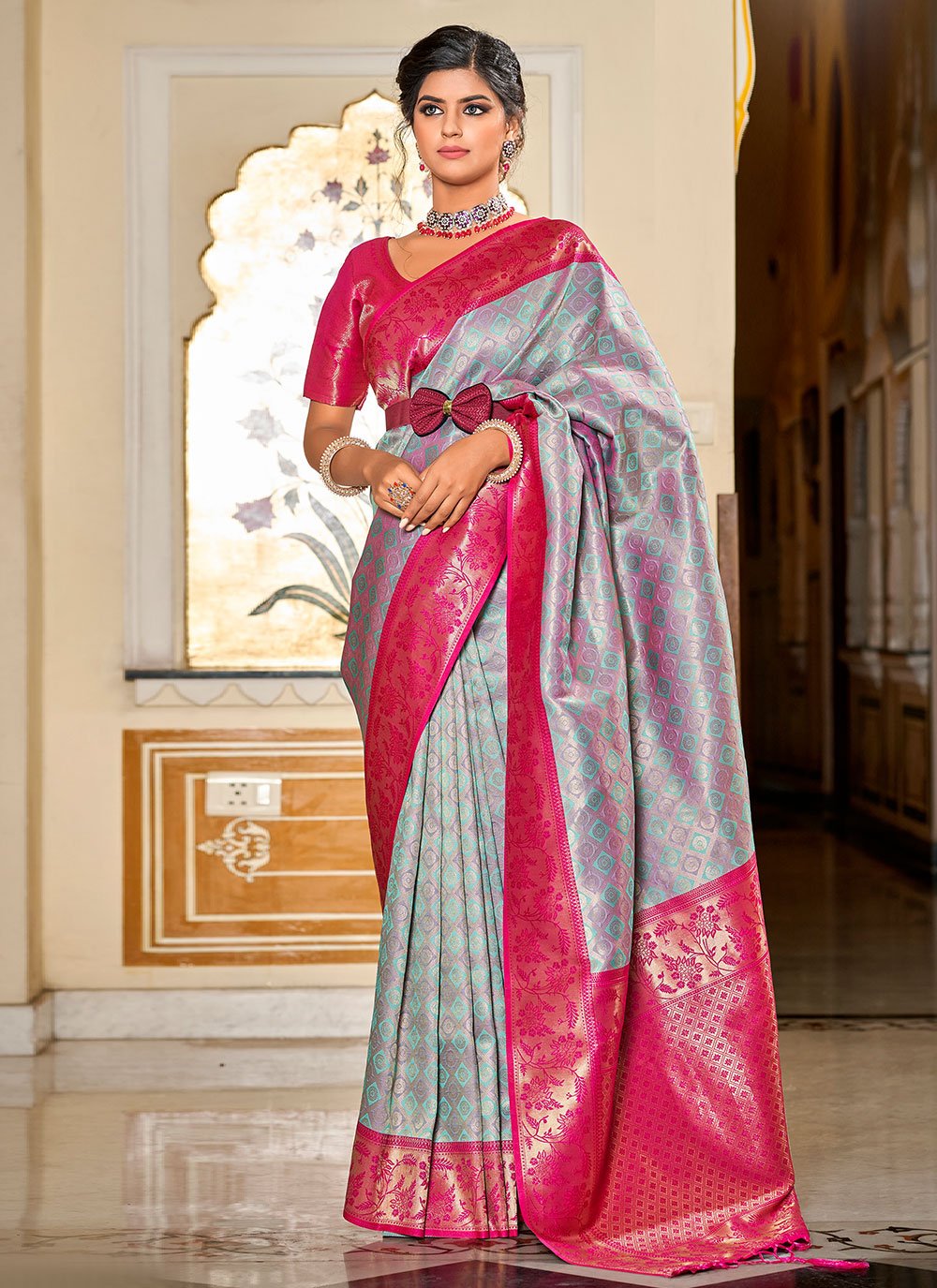 Classic Banarasi Silk Multi Colour Jacquard Work Saree