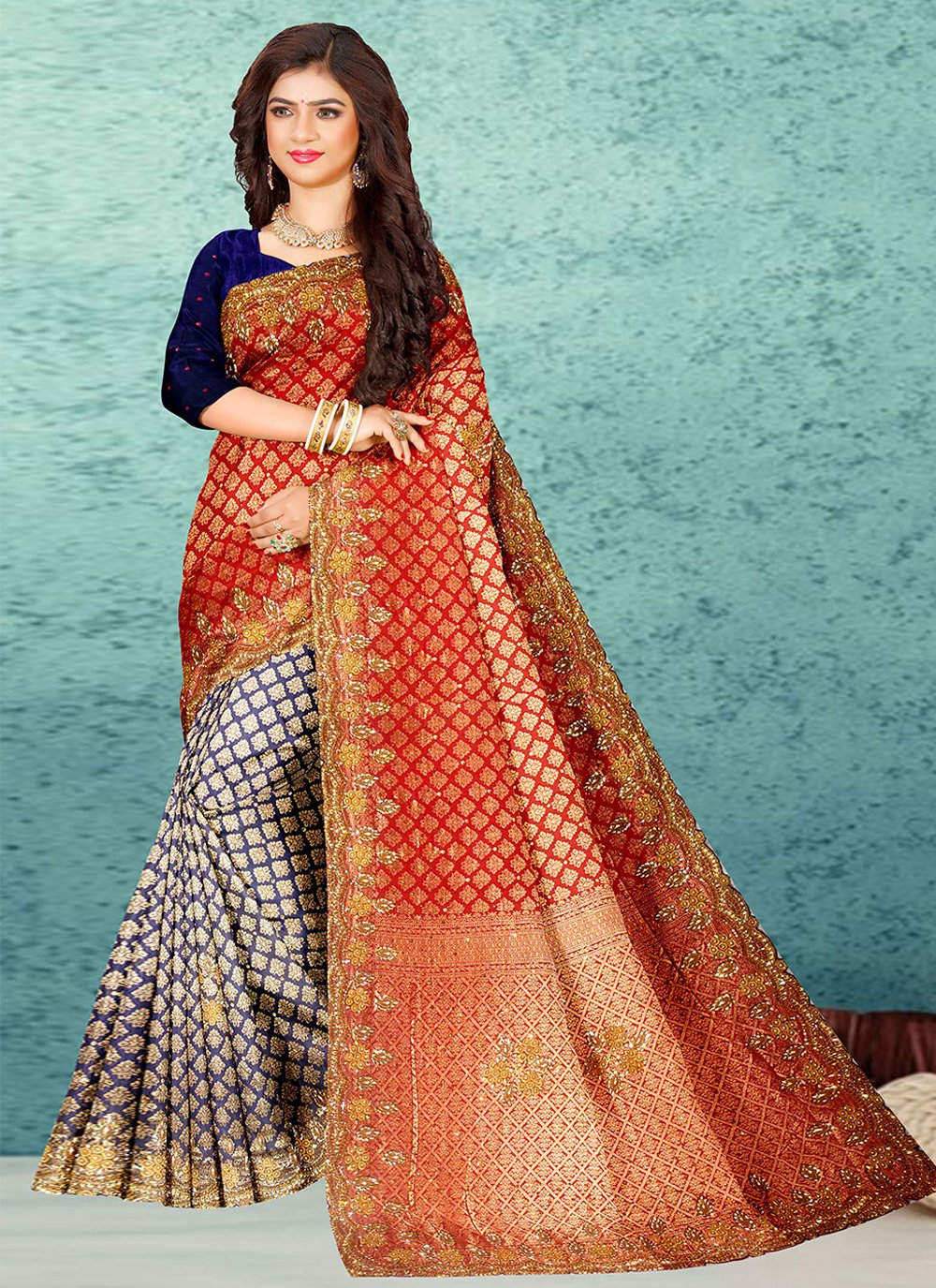 Designer Kanjivaram Silk Multi Colour Embroidered Saree