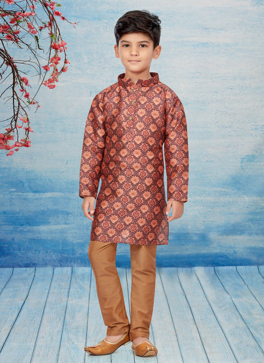 Kurta Pyjama Dupion Silk Multi Colour Print Kids